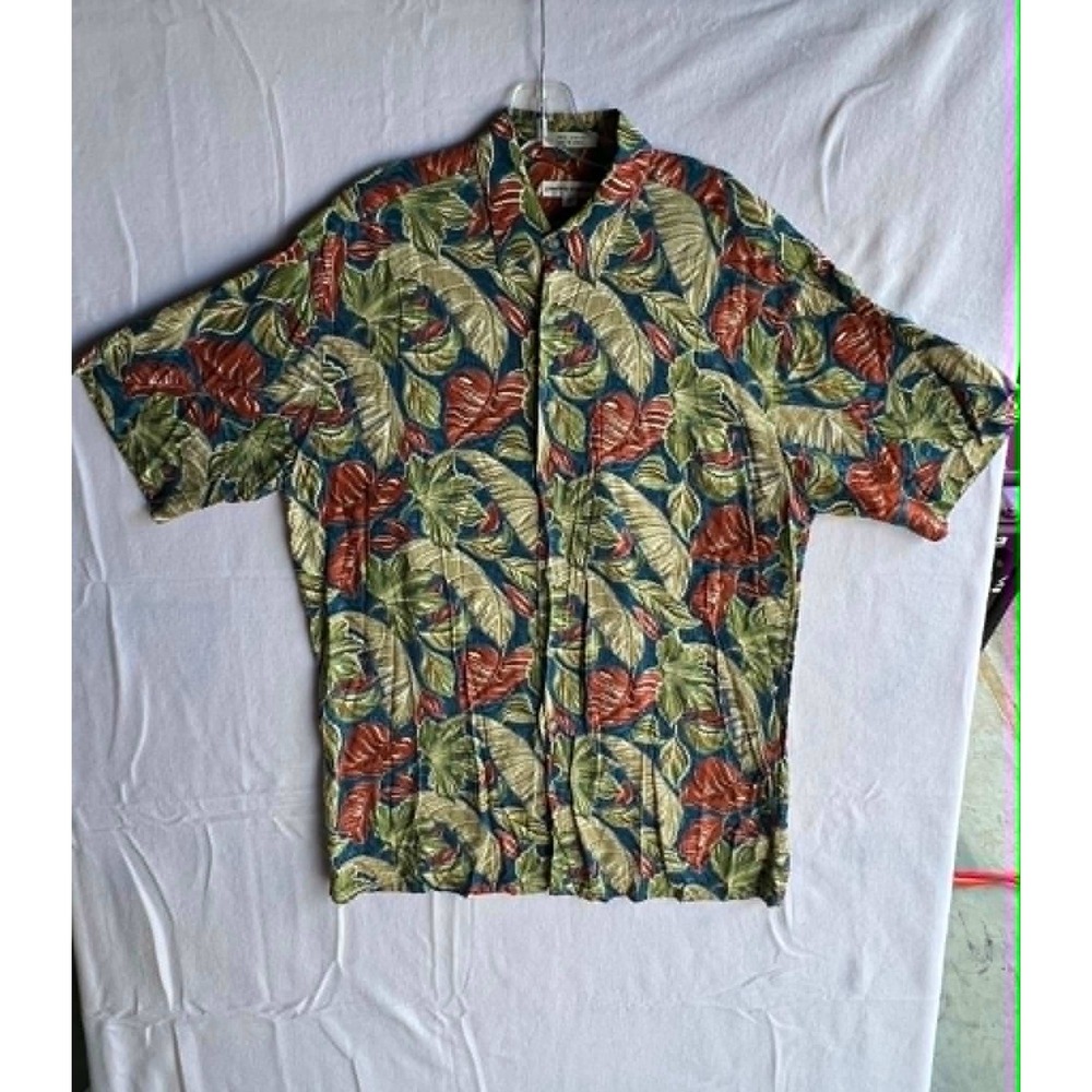 Pierre Cardin Mens Tropical Leaf Print Rayon Button Down Shirt  26-05-33